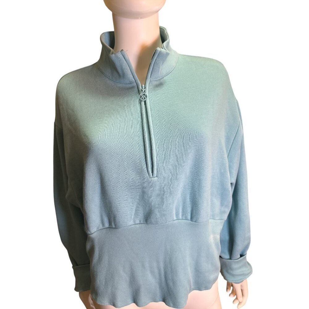 Victoria's Secret Blue Half-Zip Pullover Sweatshirt XXL Scalloped Hem Spring NWT
